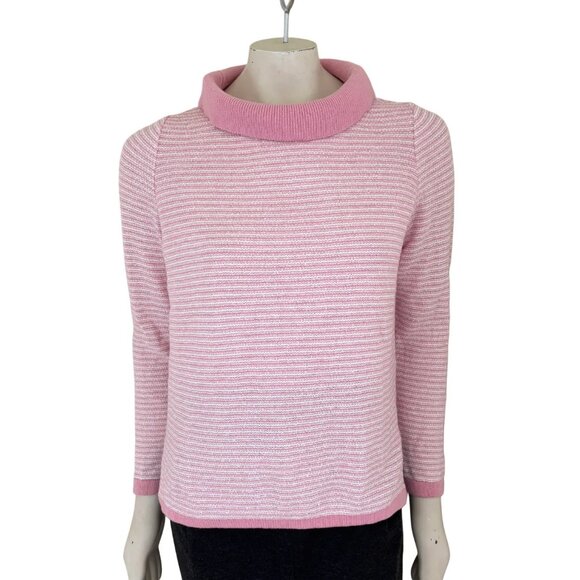 VTG ST. JOHN Long Sleeve Turtleneck Sweater in Pink & White Stripes SZ 6